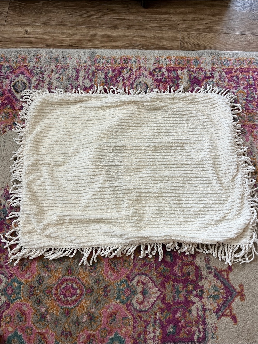 Boho Ribbed Chenille Pillow Sham Standard Fringe Tassel Cream Ivory 100% Cotton